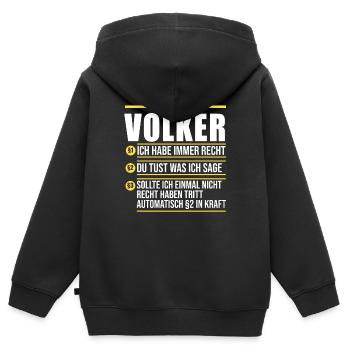 Volker - Kinder Premium Organic Zip Hoodie - Schwarz - Hinten - AI Model Kid Male (0cm)