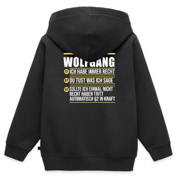 Wolfgang - Kinder Premium Organic Zip Hoodie - Schwarz - Hinten - AI Model Kid Male (0cm)