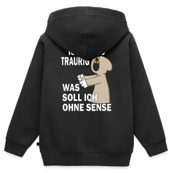 SENSENMANN OHNE SENSE - Kinder Premium Organic Zip Hoodie - Schwarz - Hinten - AI Model Kid Male (0cm)