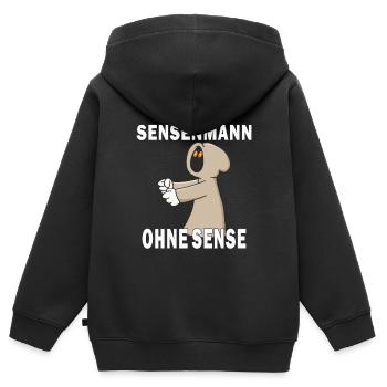 KEIN SENSENMANN OHNE SENSE - Kinder Premium Organic Zip Hoodie - Schwarz - Hinten - AI Model Kid Male (0cm)
