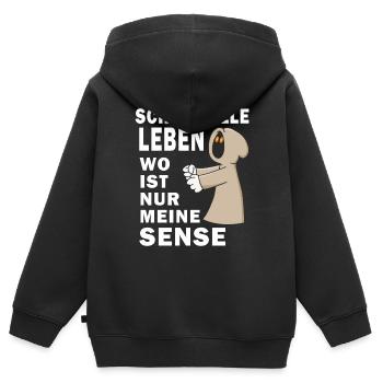SENSENMANN WO IST MEINE SENSE - Kinder Premium Organic Zip Hoodie - Schwarz - Hinten - AI Model Kid Male (0cm)