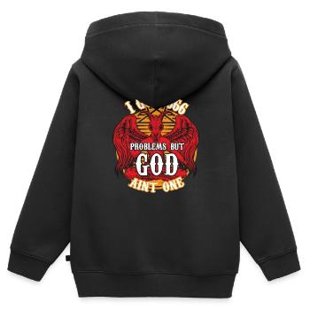 J’ai eu 666 problèmes mais dieu n’en a pas un - Sweat Premium à capuche zippé enfant bio - noir - Dos - AI Model Kid Male (0cm)
