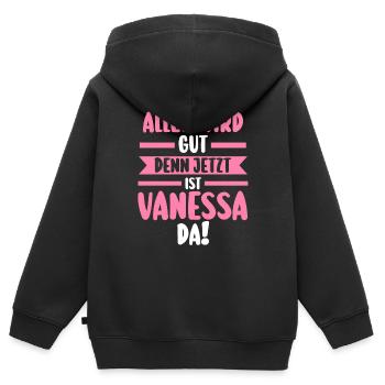 Vanessa - Kinder Premium Organic Zip Hoodie - Schwarz - Hinten - AI Model Kid Male (0cm)
