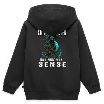 So viele Idioten und nur eine Sense - Kinder Premium Organic Zip Hoodie - Schwarz - Hinten - AI Model Kid Male (0cm)