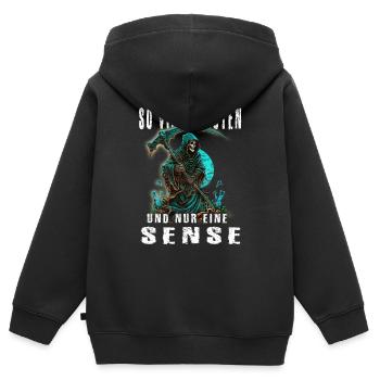 So viele Idioten und nur eine Sense - Kinder Premium Organic Zip Hoodie - Schwarz - Hinten - AI Model Kid Male (0cm)