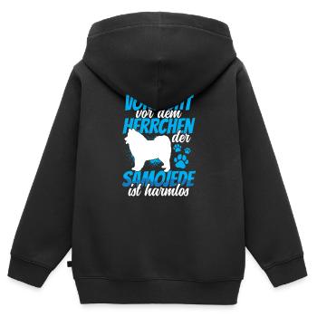 Samojede ist harmlos Samojedenspitz - Kinder Premium Organic Zip Hoodie - Schwarz - Hinten - AI Model Kid Male (0cm)