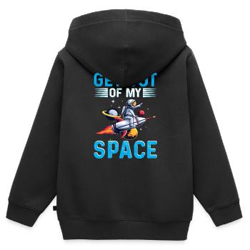 Raus aus meinem Raum - Kinder Premium Organic Zip Hoodie - Schwarz - Hinten - AI Model Kid Male (0cm)