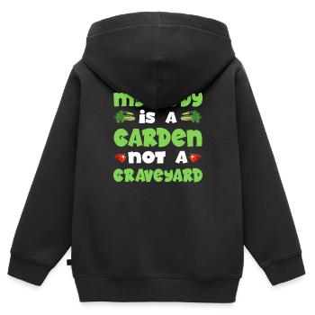 Mein Körper ist ein Garten - Kinder Premium Organic Zip Hoodie - Schwarz - Hinten - AI Model Kid Male (0cm)