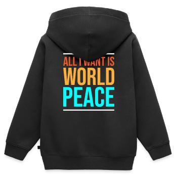 Alles, was ich will, ist Weltfrieden - Kinder Premium Organic Zip Hoodie - Schwarz - Hinten - AI Model Kid Male (0cm)