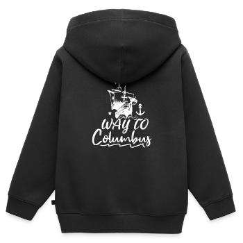 WEG NACH KOLUMBUS - Kinder Premium Organic Zip Hoodie - Schwarz - Hinten - AI Model Kid Male (0cm)