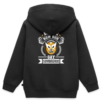 DON WIR JETZT UNSERE SCHWULEN SOMBREROS - Kinder Premium Organic Zip Hoodie - Schwarz - Hinten - AI Model Kid Male (0cm)