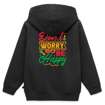 MACH DIR KEINE SORGEN, SEI GLÜCKLICH - Kinder Premium Organic Zip Hoodie - Schwarz - Hinten - AI Model Kid Male (0cm)