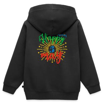 HAPPY 5 MAI - Kinder Premium Organic Zip Hoodie - Schwarz - Hinten - AI Model Kid Male (0cm)