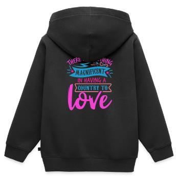 ES IST ETWAS GROSSARTIGES, EIN LAND ZU HABEN - Kinder Premium Organic Zip Hoodie - Schwarz - Hinten - AI Model Kid Male (0cm)