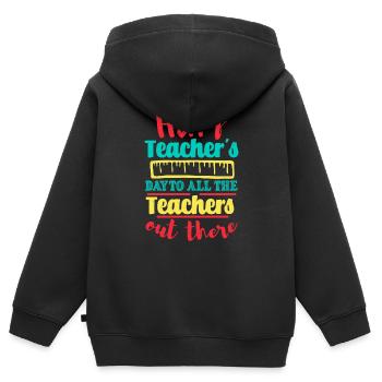 FROHEN LEHRERTAG AN ALLE LEHRER DA DRAUSSEN - Kinder Premium Organic Zip Hoodie - Schwarz - Hinten - AI Model Kid Male (0cm)