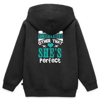 KONSERVATIV ANDERE, DASS SIE PERFEKT IST - Kinder Premium Organic Zip Hoodie - Schwarz - Hinten - AI Model Kid Male (0cm)