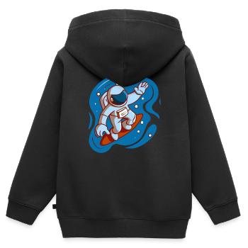 astronaute surf dans l'espace - Sweat Premium à capuche zippé enfant bio - noir - Dos - AI Model Kid Male (0cm)