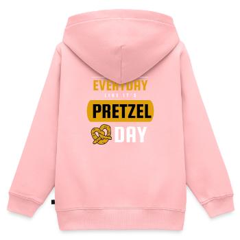 Vivez tous les jours comme si c’était le jour du bretzel le 26 avril - Sweat Premium à capuche zippé enfant bio - rose - Dos - AI Model Kid Female (0cm)