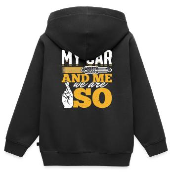 Mein Auto und ich , wir sind SO - PS Liebhaber - Kinder Premium Organic Zip Hoodie - Schwarz - Hinten - AI Model Kid Male (0cm)