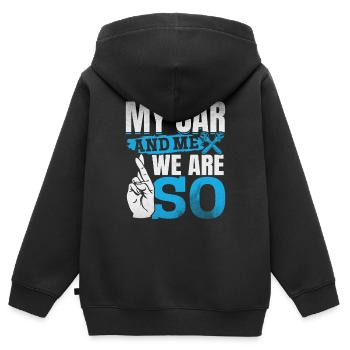 Mein Auto und ich , wir sind SO - PS Liebhaber - Kinder Premium Organic Zip Hoodie - Schwarz - Hinten - AI Model Kid Male (0cm)