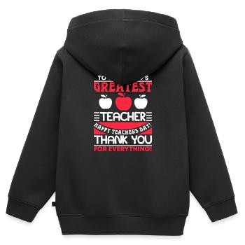 AU PLUS GRAND ENSEIGNANT DU MONDE, MERCI POUR - Sweat Premium à capuche zippé enfant bio - noir - Dos - AI Model Kid Male (0cm)