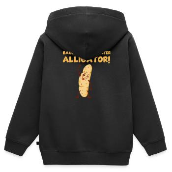 Lustiges Baguette Wortspiel - Kinder Premium Organic Zip Hoodie - Schwarz - Hinten - AI Model Kid Male (0cm)