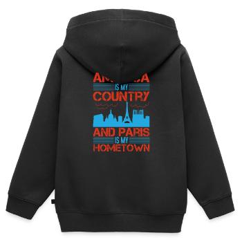AMERIKA IST MEIN LAND UND PARIS IST MEINE HEIMATSTADT - Kinder Premium Organic Zip Hoodie - Schwarz - Hinten - AI Model Kid Male (0cm)