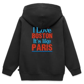 J’ADORE BOSTON C’EST COMME PARIS - Sweat Premium à capuche zippé enfant bio - noir - Dos - AI Model Kid Male (0cm)