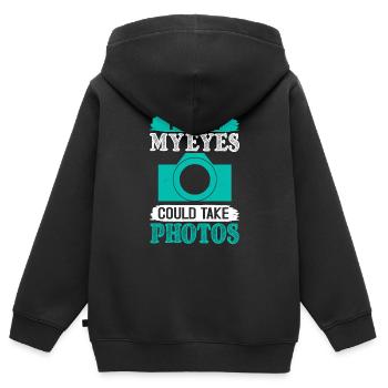 J’AIMERAIS QUE MES YEUX PUISSENT PRENDRE DES PHOTOS - Sweat Premium à capuche zippé enfant bio - noir - Dos - AI Model Kid Male (0cm)