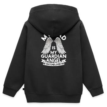 Mon père est mon ange gardien Drôle de fête des pères - Sweat Premium à capuche zippé enfant bio - noir - Dos - AI Model Kid Male (0cm)