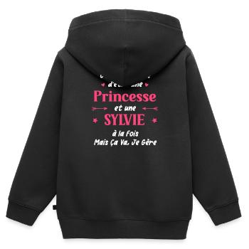 C'est compliqué d'être une princesse et une Sylvie - Sweat Premium à capuche zippé enfant bio - noir - Dos - AI Model Kid Male (0cm)