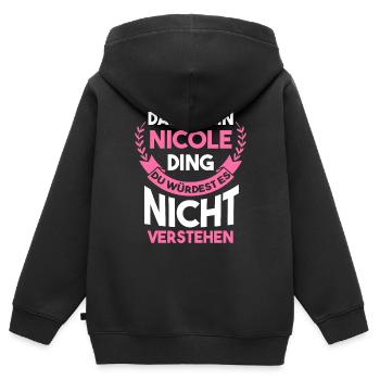 Nicole - Kinder Premium Organic Zip Hoodie - Schwarz - Hinten - AI Model Kid Male (0cm)