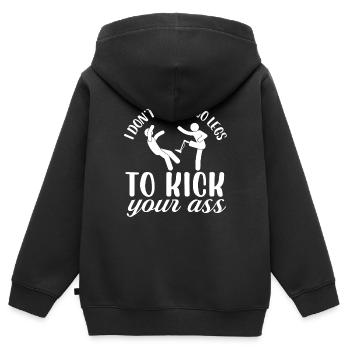I don't need two legs to kick your ass | - Kinder Premium Organic Zip Hoodie - Schwarz - Hinten - AI Model Kid Male (0cm)