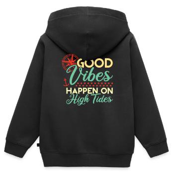 Good Vibes High Tides Boot Saying - Kids Premium Organic Zip-up Hoodie - black - Back - AI Model Kid Male (0cm)