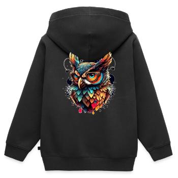 Eule als bunter schlauer Nachtvogel mit Brille - Kinder Premium Organic Zip Hoodie - Schwarz - Hinten - AI Model Kid Male (0cm)