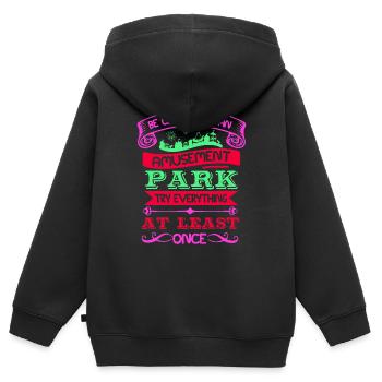 FREIZEITPARK ALLES MINDESTENS EINMAL AUSPROBIEREN - Kinder Premium Organic Zip Hoodie - Schwarz - Hinten - AI Model Kid Male (0cm)