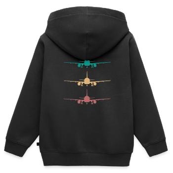 Flugzeug Retro Design 3 farben / für piloten - Kinder Premium Organic Zip Hoodie - Schwarz - Hinten - AI Model Kid Male (0cm)