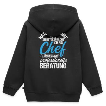 Chef Selbstgespräche Beratung Humor Spruch Geschen - Kinder Premium Organic Zip Hoodie - Schwarz - Hinten - AI Model Kid Male (0cm)