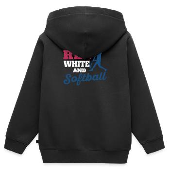 Patriotisch Rot, Weiß & Softball Vierter Juli - Kinder Premium Organic Zip Hoodie - Schwarz - Hinten - AI Model Kid Male (0cm)
