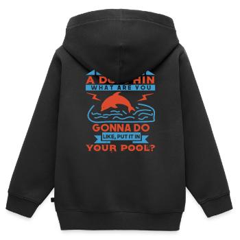 EIN DELFIN, DEN SIE GERNE EINSETZEN WERDEN, SETZEN SIE ES EIN - Kinder Premium Organic Zip Hoodie - Schwarz - Hinten - AI Model Kid Male (0cm)
