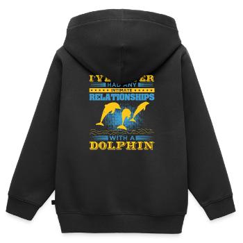 JE N’AI JAMAIS EU DE RELATIONS AVEC UN DAUPHIN - Sweat Premium à capuche zippé enfant bio - noir - Dos - AI Model Kid Male (0cm)