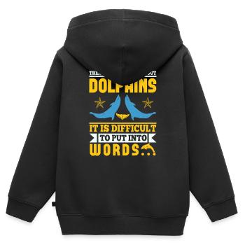 DELFINE IST SCHWER IN WORTE ZU FASSEN - Kinder Premium Organic Zip Hoodie - Schwarz - Hinten - AI Model Kid Male (0cm)