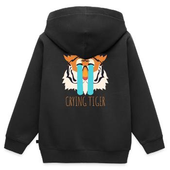 Tiger-Kopf, Tiger-Motiv, Tiger-Spruch, Pixelart - Kinder Premium Organic Zip Hoodie - Schwarz - Hinten - AI Model Kid Male (0cm)