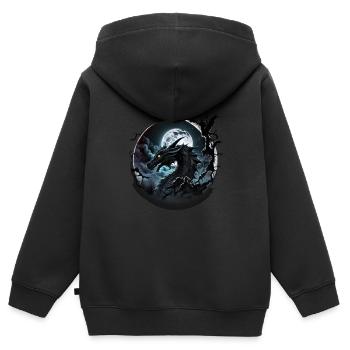 Schwarzer Drache im Mondlicht - Kinder Premium Organic Zip Hoodie - Schwarz - Hinten - AI Model Kid Male (0cm)