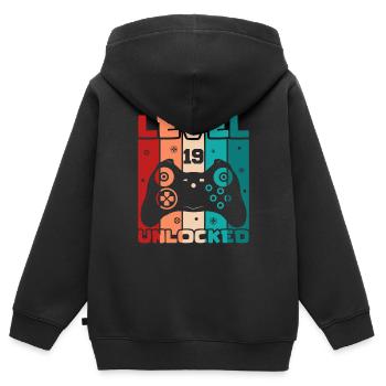 Level 19 Unlocked - Kids Premium Organic Zip-up Hoodie - black - Back - AI Model Kid Male (0cm)