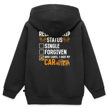 Statut relationnel qui se soucie de ma voiture - Sweat Premium à capuche zippé enfant bio - noir - Dos - AI Model Kid Male (0cm)