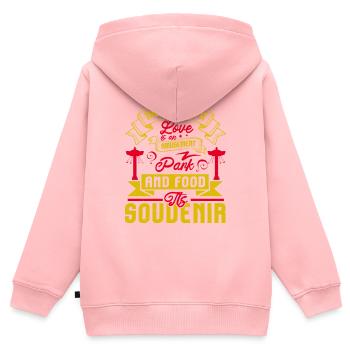 LIEBE IST EIN VERGNÜGUNGSPARK UND ESSEN DER SOUDENIR - Kinder Premium Organic Zip Hoodie - Rosa - Hinten - AI Model Kid Female (0cm)