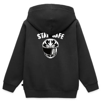 Casque de moto Restez en sécurité - Sweat Premium à capuche zippé enfant bio - noir - Dos - AI Model Kid Male (0cm)