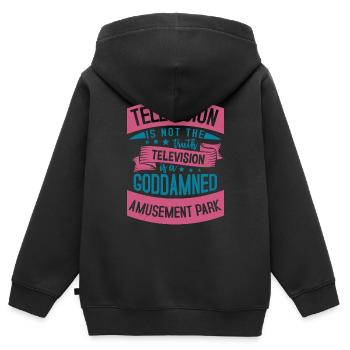 LA TÉLÉVISION N’EST PAS LA VÉRITÉ LA TÉLÉVISION MAUDITE - Sweat Premium à capuche zippé enfant bio - noir - Dos - AI Model Kid Male (0cm)