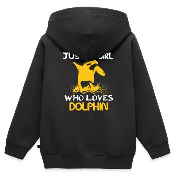 JUSTE UNE FILLE QUI AIME LES DAUPHINS - Sweat Premium à capuche zippé enfant bio - noir - Dos - AI Model Kid Male (0cm)